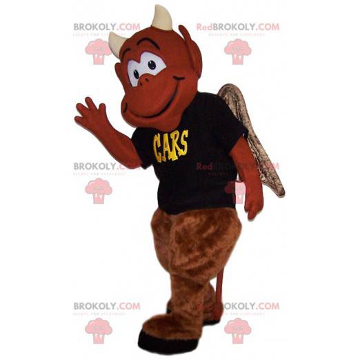 Mascotte de diable marron souriant. Costume de diable -