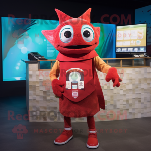 Red Fish Tacos mascot costume character dressed with a Romper and Digital watches