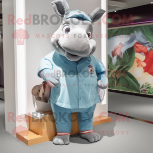 nan Rhinoceros mascot costume character dressed with a Bermuda Shorts and Clutch bags