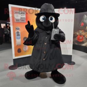 Black Phone mascot costume character dressed with a Coat and Coin purses