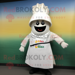 White Paella mascot costume character dressed with a Sweater and Belts