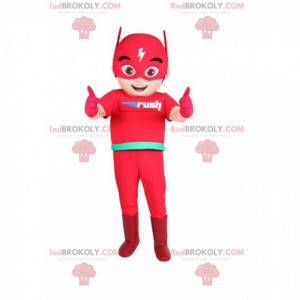 Mascotte de Flash, le héros super rapide. Costume de Flash -