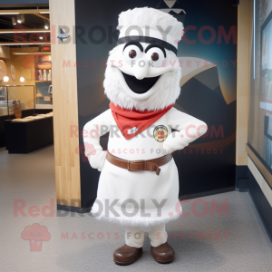 White Paella mascot costume character dressed with a Sweater and Belts