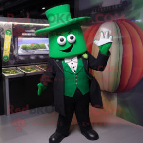 Forest Green Fajitas mascot costume character dressed with a Suit Jacket and Gloves