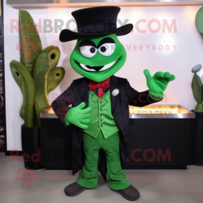 Forest Green Fajitas mascot costume character dressed with a Suit Jacket and Gloves