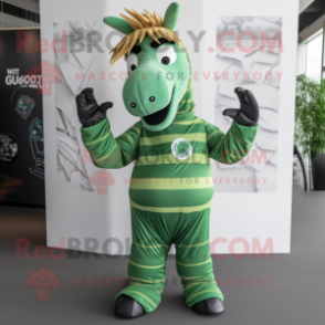 Forest Green Quagga mascot costume character dressed with a Jumpsuit and Cummerbunds