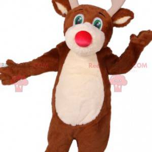 Deer mascot with a beautiful fuchsia muzzle. Deer costume -