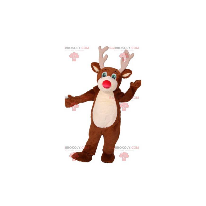 Deer mascot with a beautiful fuchsia muzzle. Deer costume -