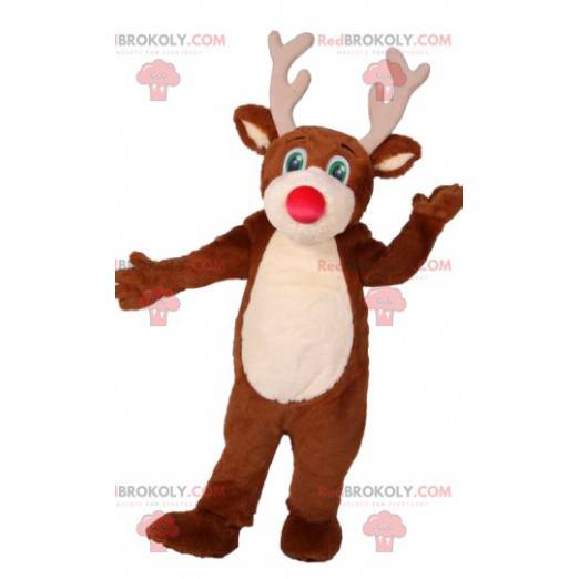 Deer mascot with a beautiful fuchsia muzzle. Deer costume -