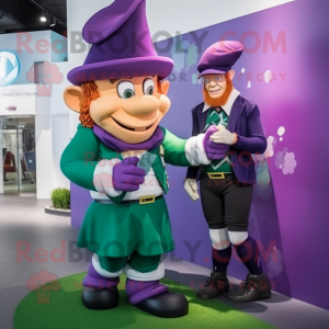 Purple Leprechaun Hat mascot costume character dressed with a Rugby Shirt and Smartwatches