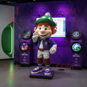 Purple Leprechaun Hat mascot costume character dressed with a Rugby Shirt and Smartwatches