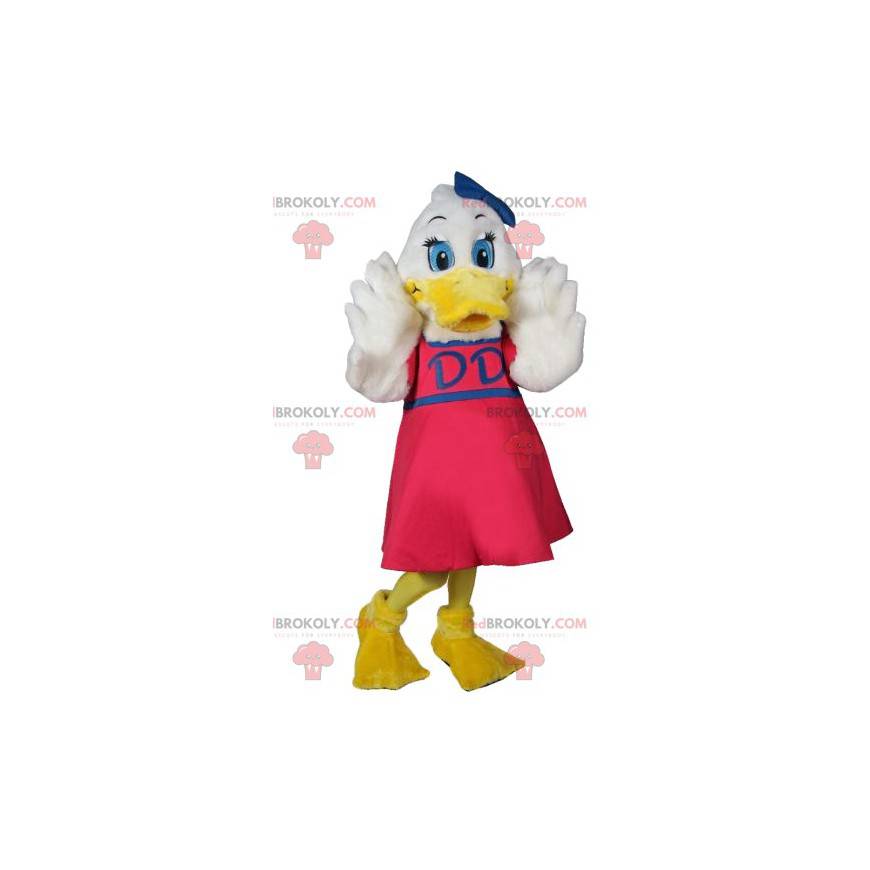 Mascotte de canette blanche avec une robe fushia - Mascotte de canette blanche avec une robe fushia -