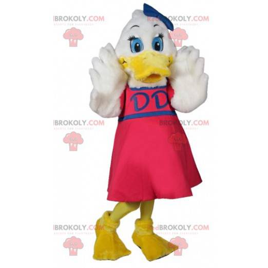 Wit blik mascotte met een fuchsia jurk - Redbrokoly.com