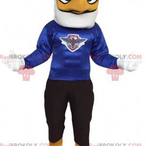 Mascot águila blanca con un jersey azul. Disfraz de águila -