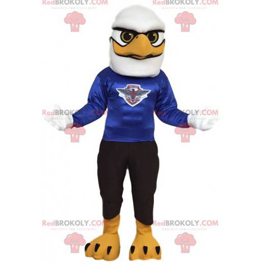 Mascotte aquila bianca con una maglia blu. Costume da aquila -