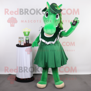 Green Horseshoe mascot costume character dressed with a Cocktail Dress and Wallets