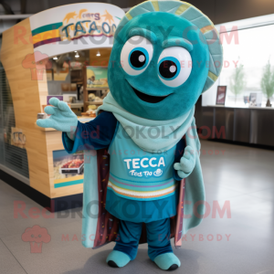 Teal Tacos mascot costume character dressed with a Long Sleeve Tee and Wraps