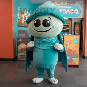 Teal Tacos mascot costume character dressed with a Long Sleeve Tee and Wraps