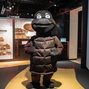 Black Chocolate Bar mascot costume character dressed with a Turtleneck and Ties