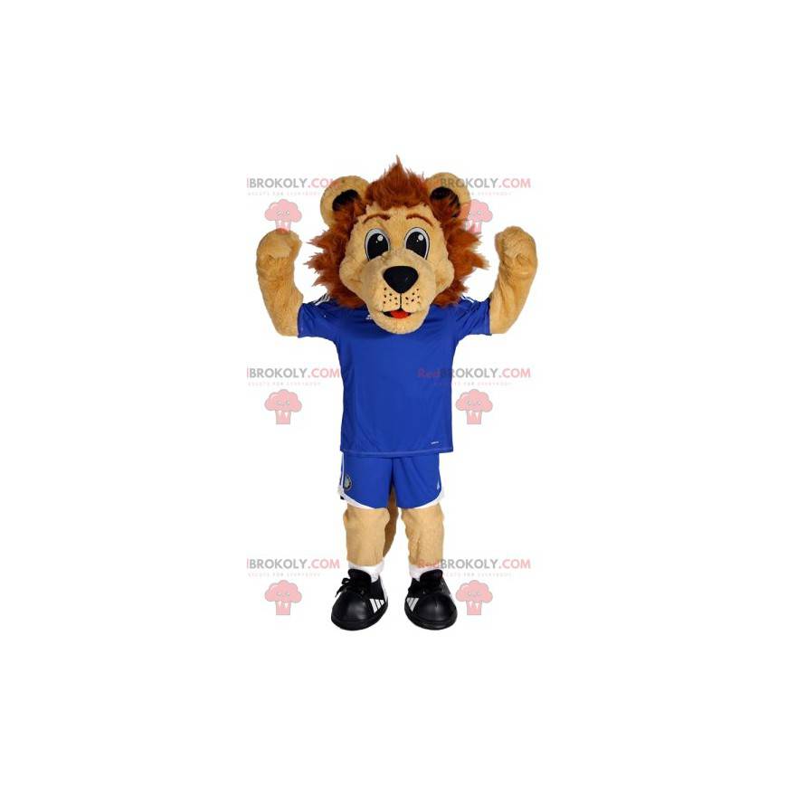 Mascotte leone in abbigliamento da calcio. Costume da leone -