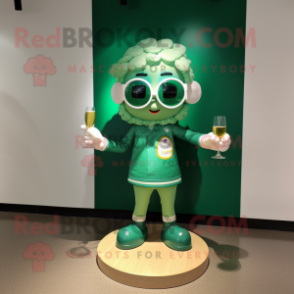 Green Champagne mascot costume character dressed with a Tank Top and Eyeglasses