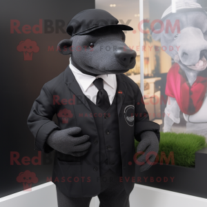Black Tapir mascot costume character dressed with a Blazer and Berets