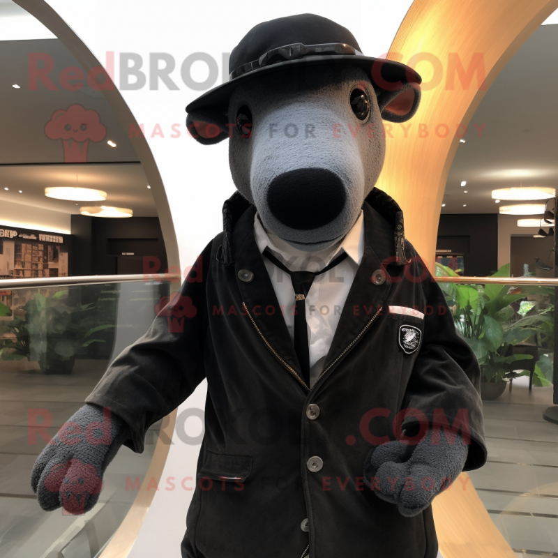 Black Tapir mascot costume character dressed with a Blazer and Berets