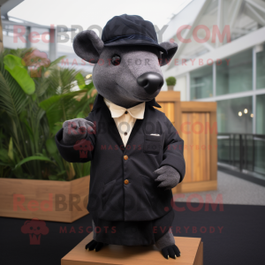 Black Tapir mascot costume character dressed with a Blazer and Berets