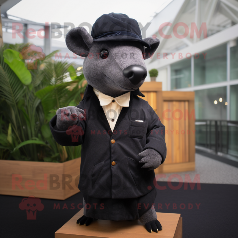 Black Tapir mascot costume character dressed with a Blazer and Berets Black Tapir mascot costume character dressed with a Blazer and Berets