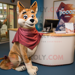 Tan Dingo mascot costume character dressed with a Wrap Skirt and Shawls