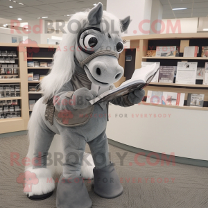 Gray Mare mascot costume character dressed with a Jacket and Reading glasses