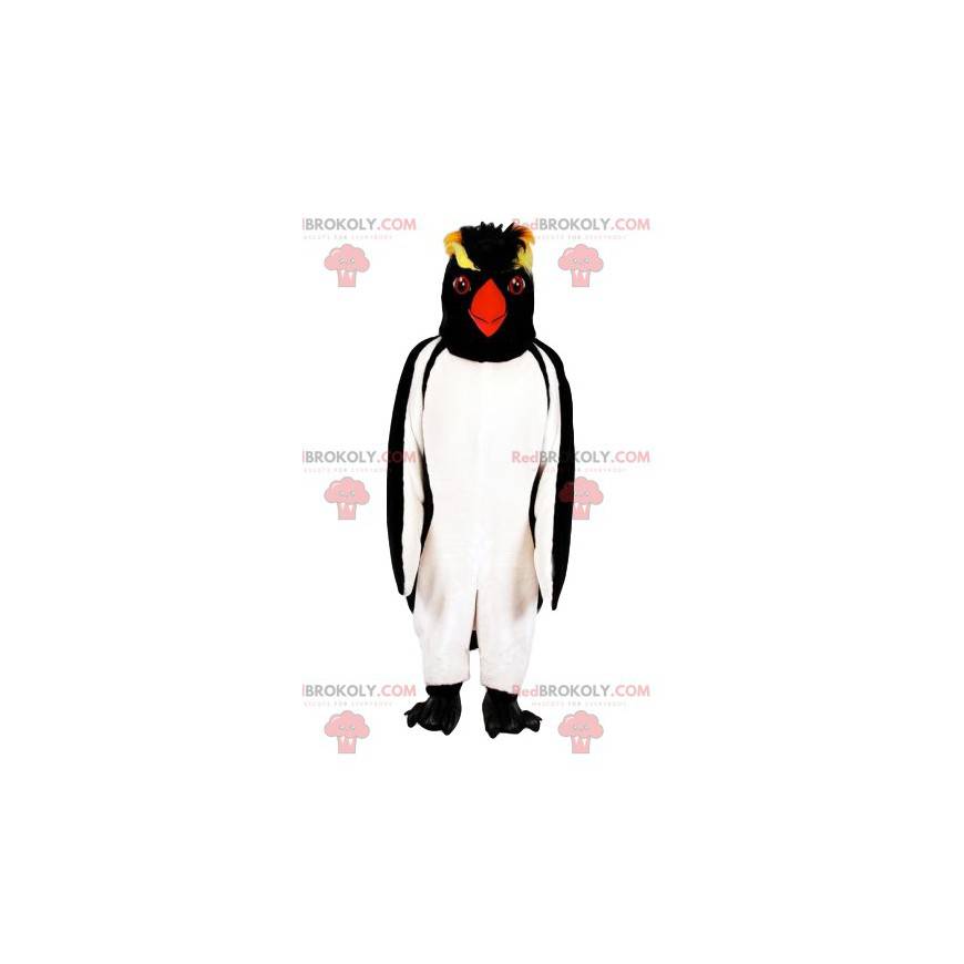 Mascote pinguim com uma folhada amarela. - Redbrokoly.com