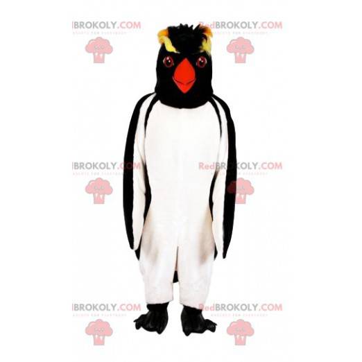 Mascote pinguim com uma folhada amarela. - Redbrokoly.com