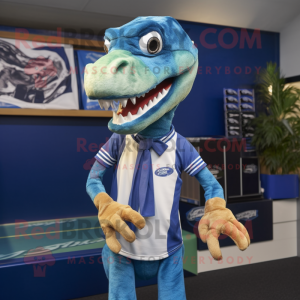 nan Coelophysis mascot costume character dressed with a Rugby Shirt and Scarf clips