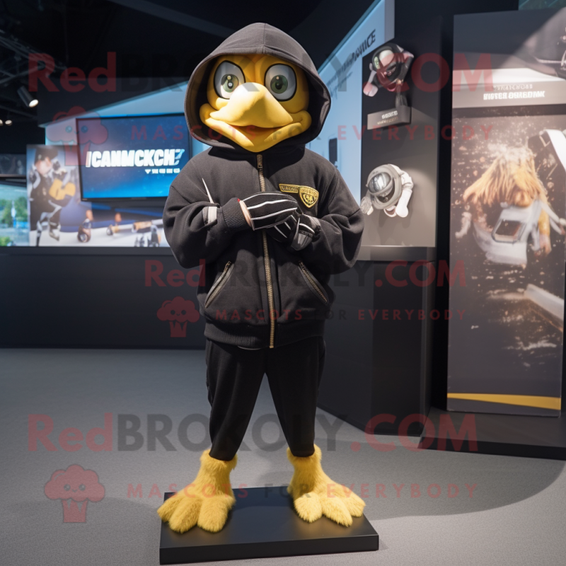 Black Canary mascot costume character dressed with a Hoodie and Cufflinks Black Canary mascot costume character dressed with a Hoodie and Cufflinks