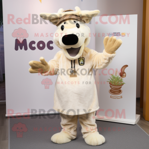 Cream Moose mascot costume character dressed with a Mini Dress and Caps