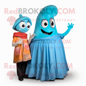 Cyan Fajitas mascot costume character dressed with a Ball Gown and Mittens