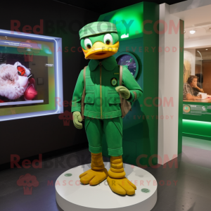Forest Green Duck mascot costume character dressed with a Playsuit and Watches