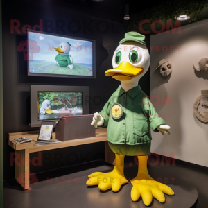Forest Green Duck mascot costume character dressed with a Playsuit and Watches