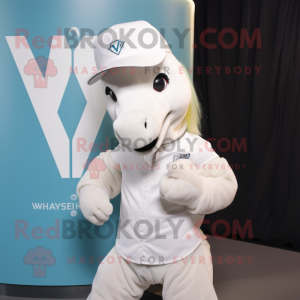 White Mare mascot costume character dressed with a V-Neck Tee and Caps