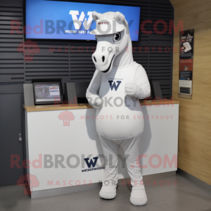 White Mare mascot costume character dressed with a V-Neck Tee and Caps