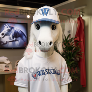 White Mare mascot costume character dressed with a V-Neck Tee and Caps