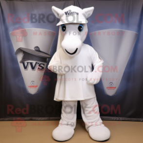 White Mare mascot costume character dressed with a V-Neck Tee and Caps