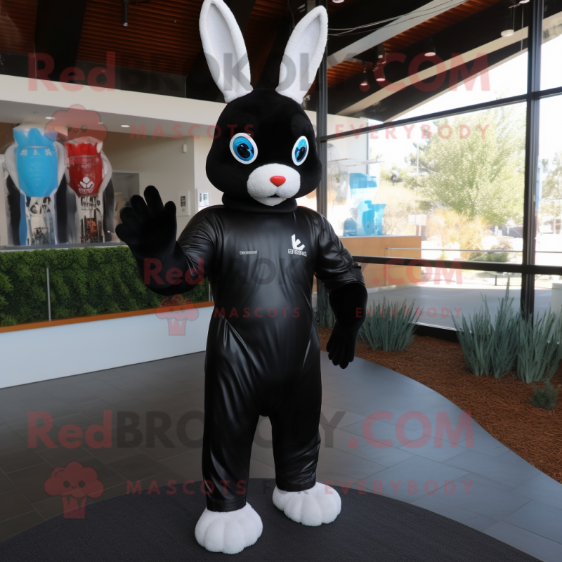 Black Rabbit mascot costume character dressed with a Rash Guard and Mittens