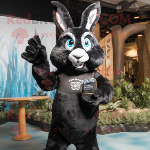 Black Rabbit mascot costume character dressed with a Rash Guard and Mittens