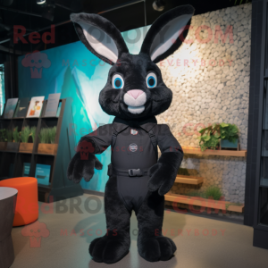 Black Rabbit mascot costume character dressed with a Rash Guard and Mittens