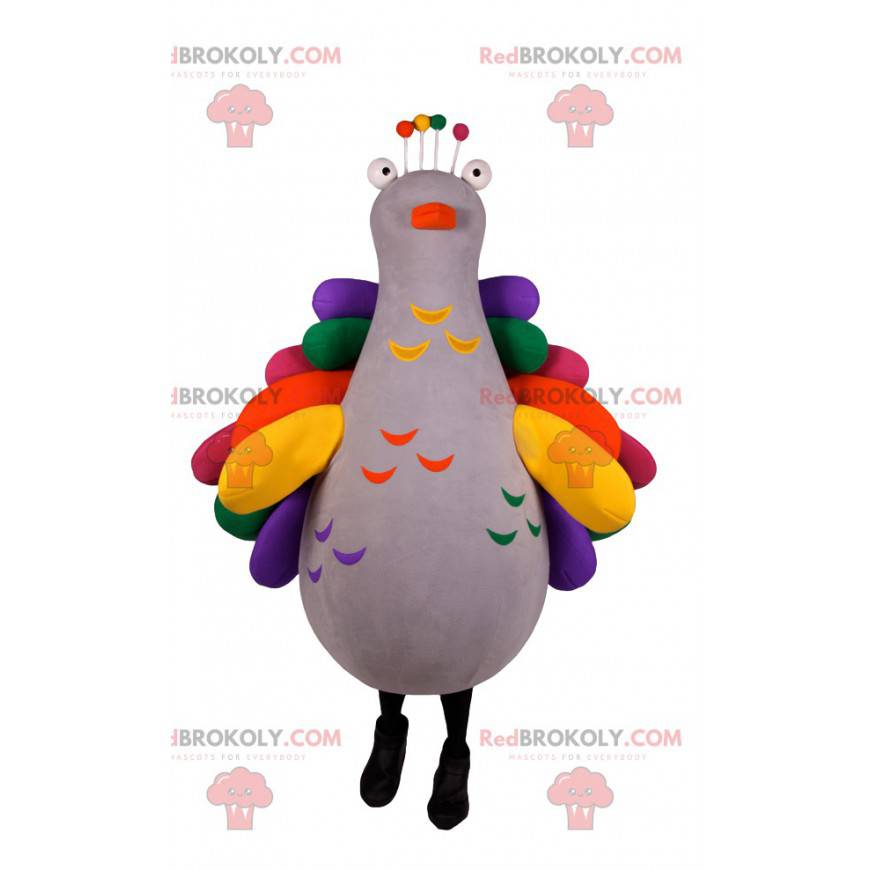 Mascotte de paon blanc avec un plumage multicolore. -