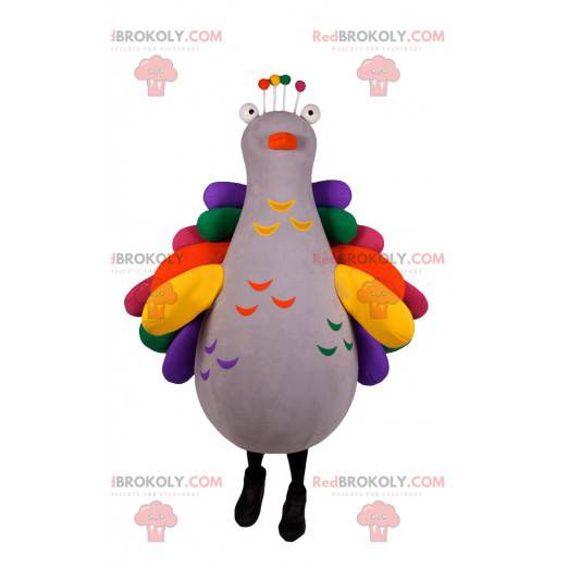 Mascot pavo real blanco con plumaje multicolor. - Redbrokoly.com