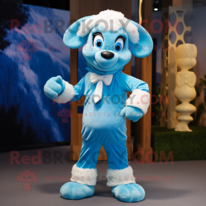 Sky Blue Ram mascot costume character dressed with a Bodysuit and Bow ties