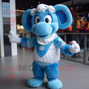 Sky Blue Ram mascot costume character dressed with a Bodysuit and Bow ties